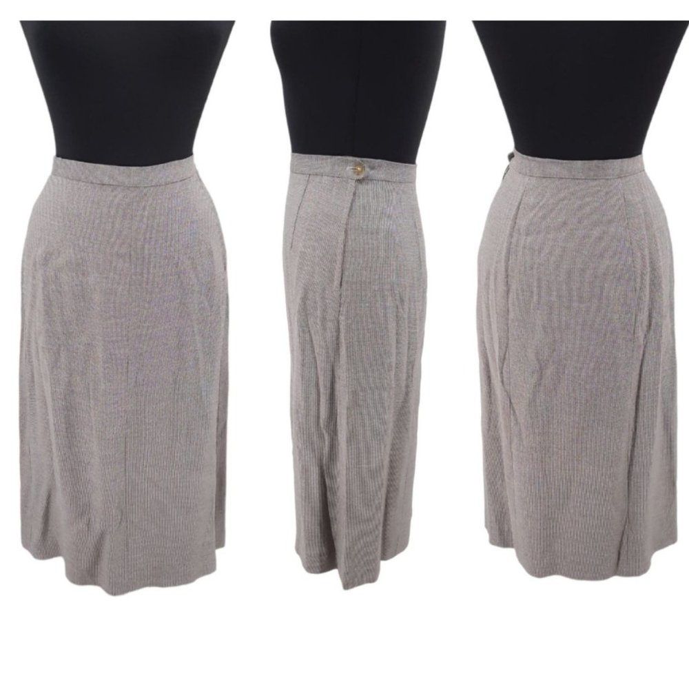 VTG 40s Brown Houndstooth Gabardine Blazer Pencil Skirt Suit Set Size S Neutral - Picture 9 of 11